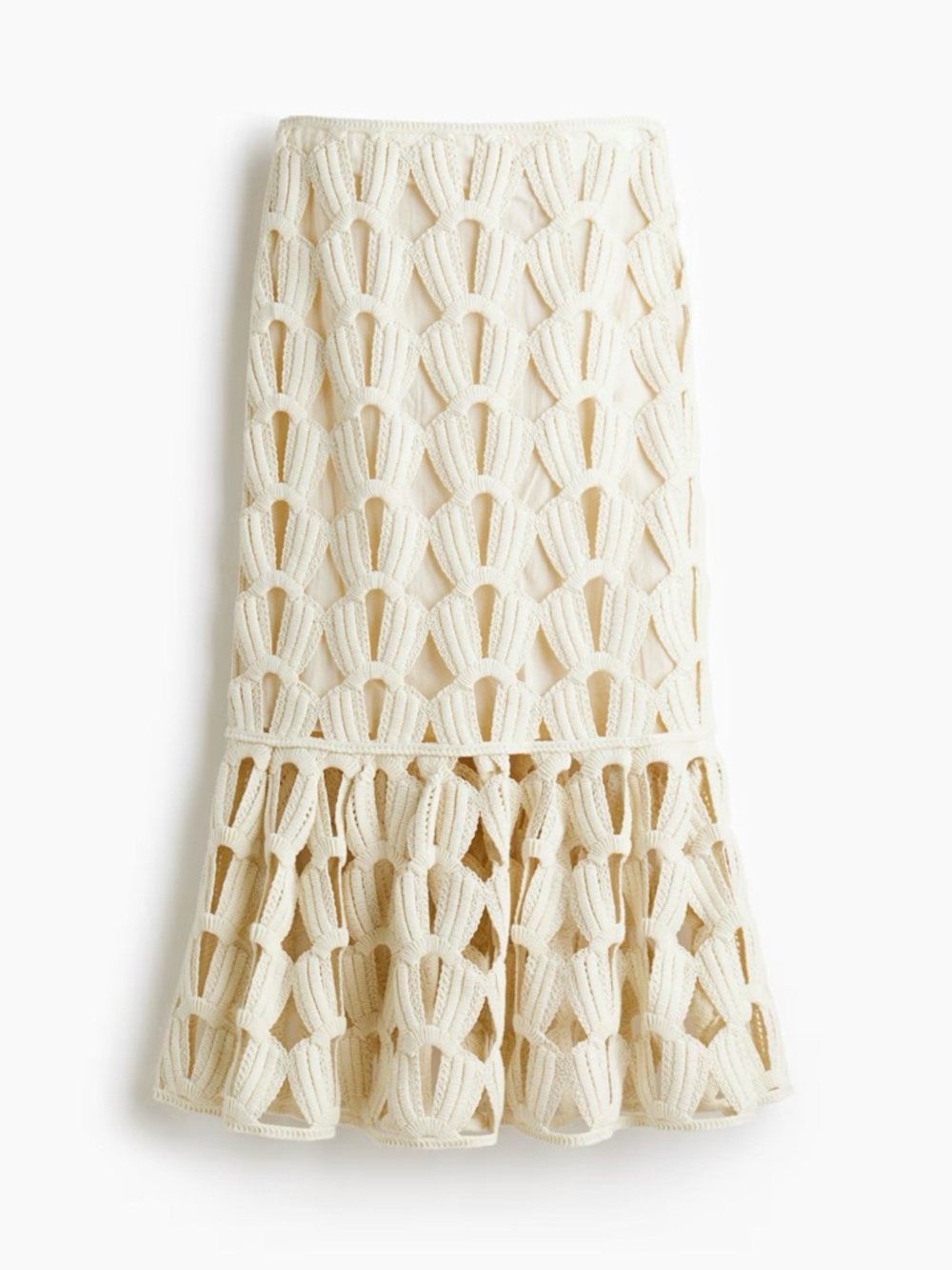 H&M Cream Crochet Midi Skirt with Flared Hem